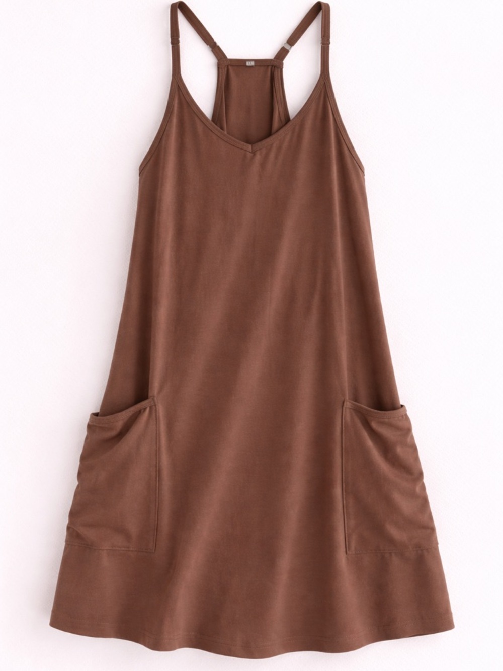 Mocha Brown Swing Dress Womens Medium Boho Casual Racerback Pocket Mini Dress